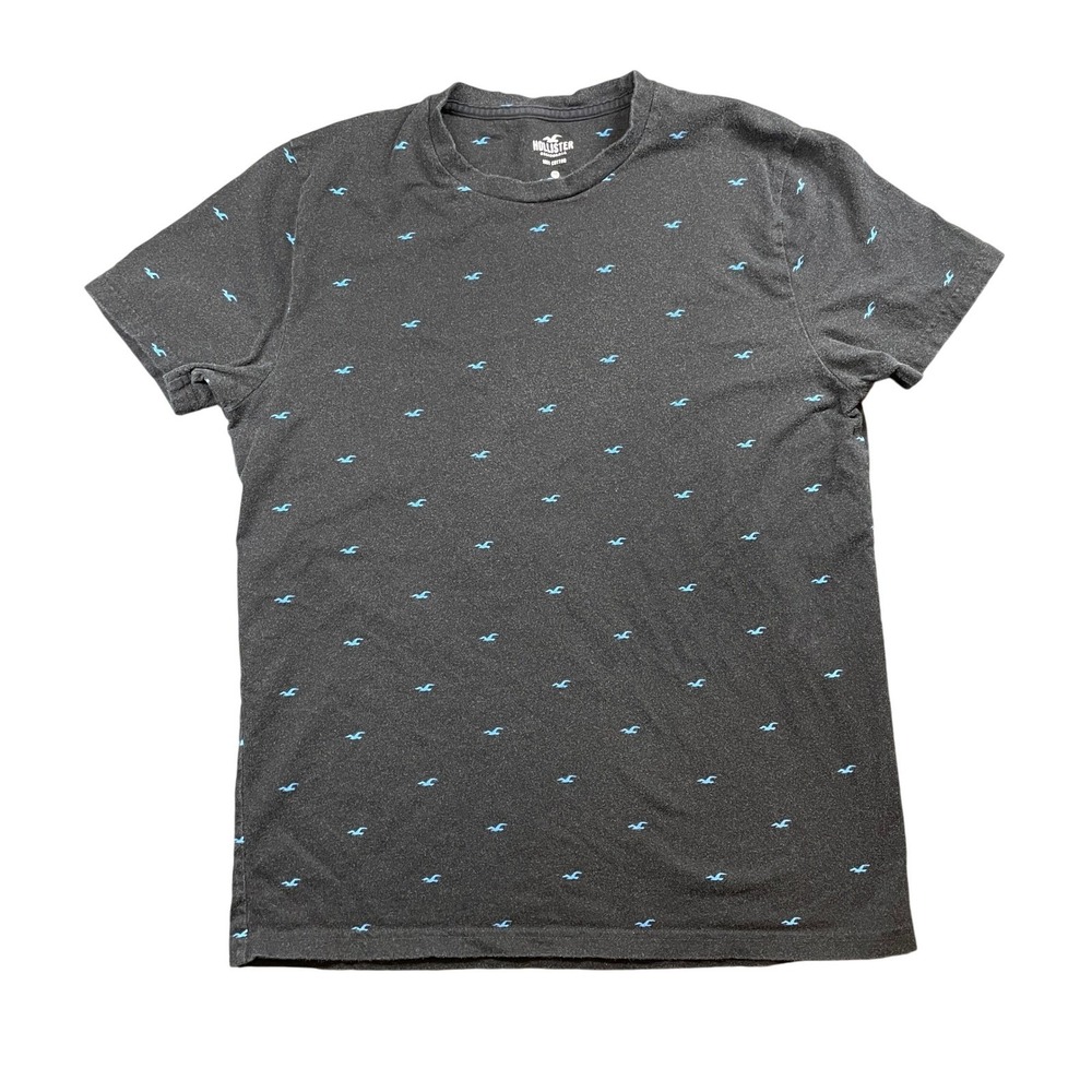 Hollister Allover Logo Tee Men M Blue Y2K Graphic Skater Streetwear T Shirt